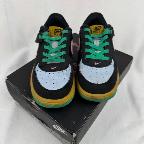 Nike Air Force 1 LV8 Toddler Sneakers 13C Black Pink Green Gold Baby Shoes - Picture 1 of 6